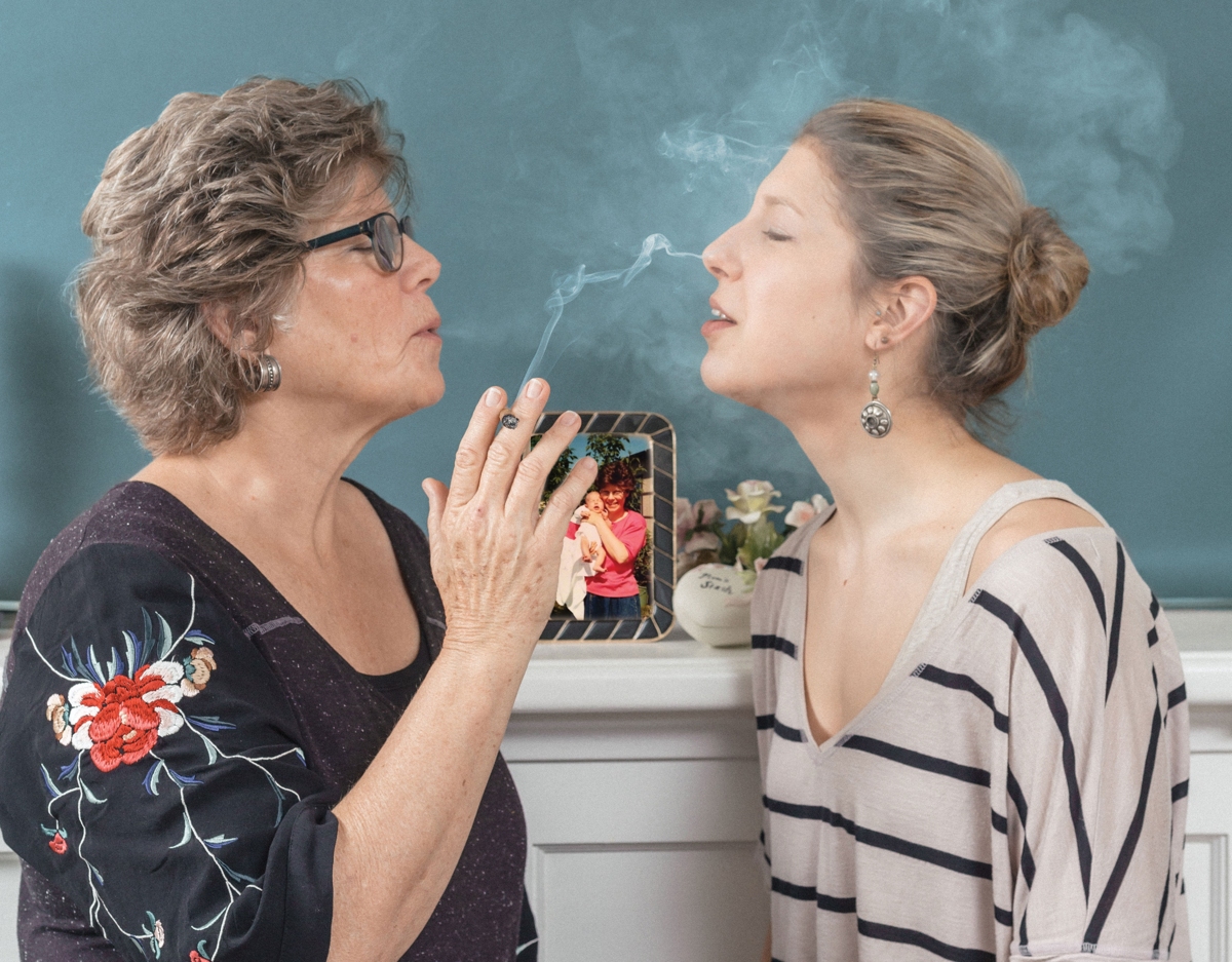 Smoking mom daughter